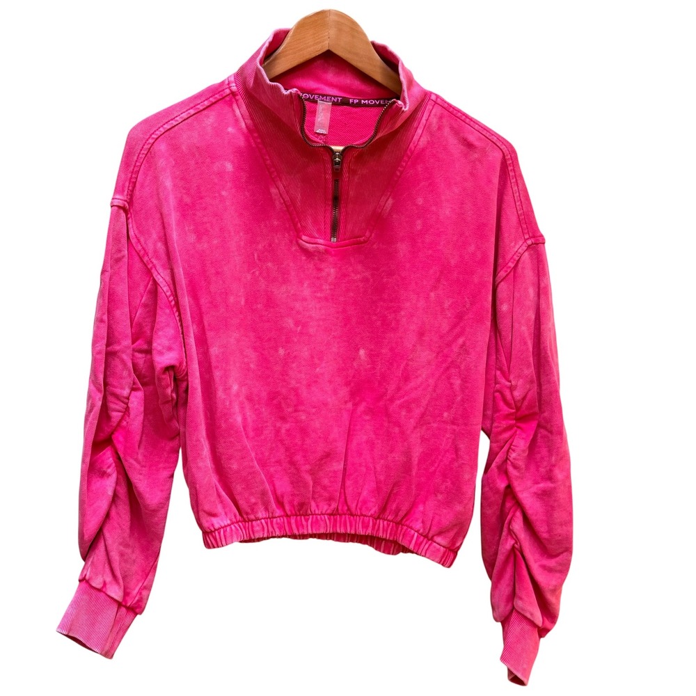 Free People Movement Valley Girl Pullover Sweatshirt Women XS Pink Ruched Sleeve
